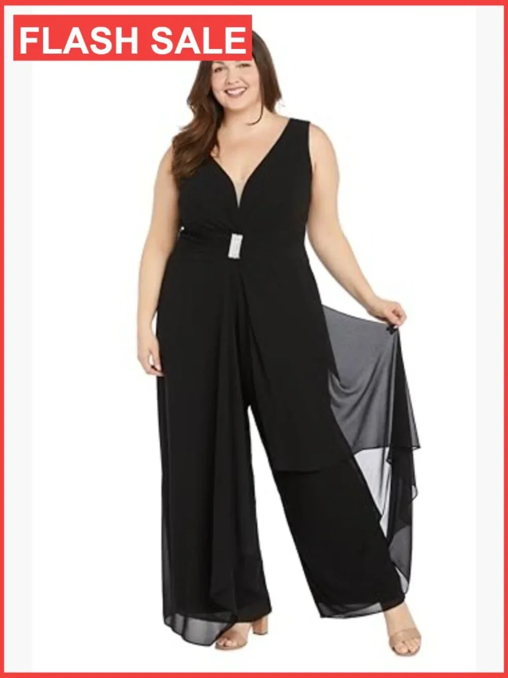 Sleeveless Wide Leg Jumpsuit with Rhinestone Waist - Picture 6 of 7